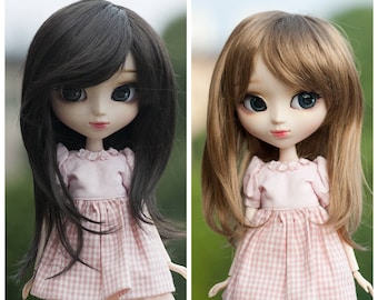 Long Fashion Cut Doll Wig: 2 Brown Colors, 9-10" Pullip BJD