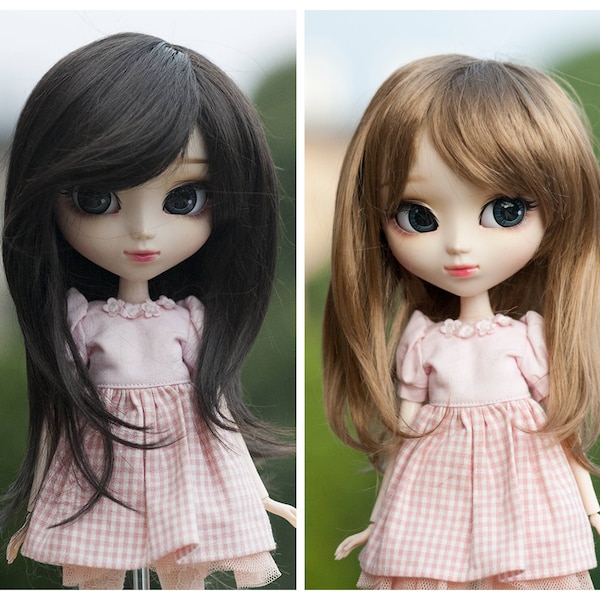 Pullip BJD Doll Wig Long Fashion Cut Dark Brown/Nature Brown Wigs for 1/3 1/4 MSD SD Volks Dollfie Doll