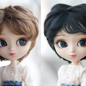 9-10" Doll Wig for BJD Pullip 1/3 SD Dream Dollfie Fairyland FeePle60 Doll Nature Brown/Black Short Spike Doll Wig