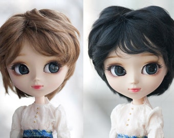 BJD and Pullip Doll Wig: Short Spike, Nature Brown/Black, 9-10"