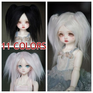8&quot;-11“ Size Free Style Doll Wig Long Straight Fake Fur Twin Tails Clips on Wig Super Dollfie BJD SD Pullip Blythe Dolls 19 Colors