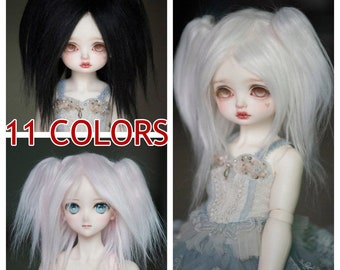 8"-11“ Size Free Style Doll Wig Long Straight Fake Fur Twin Tails Clips on Wig Super Dollfie BJD SD Pullip Blythe Dolls 19 Colors