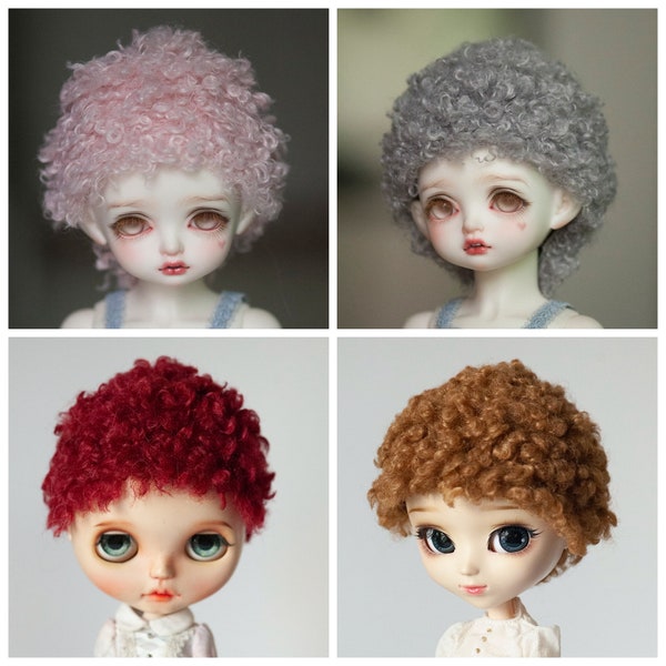 All Sizes Afro Doll Wig Short Curly Fake Fur Wig in 4 Colors for Dollfie BJD SD MSD Minifee Pullip Blythe  Doll