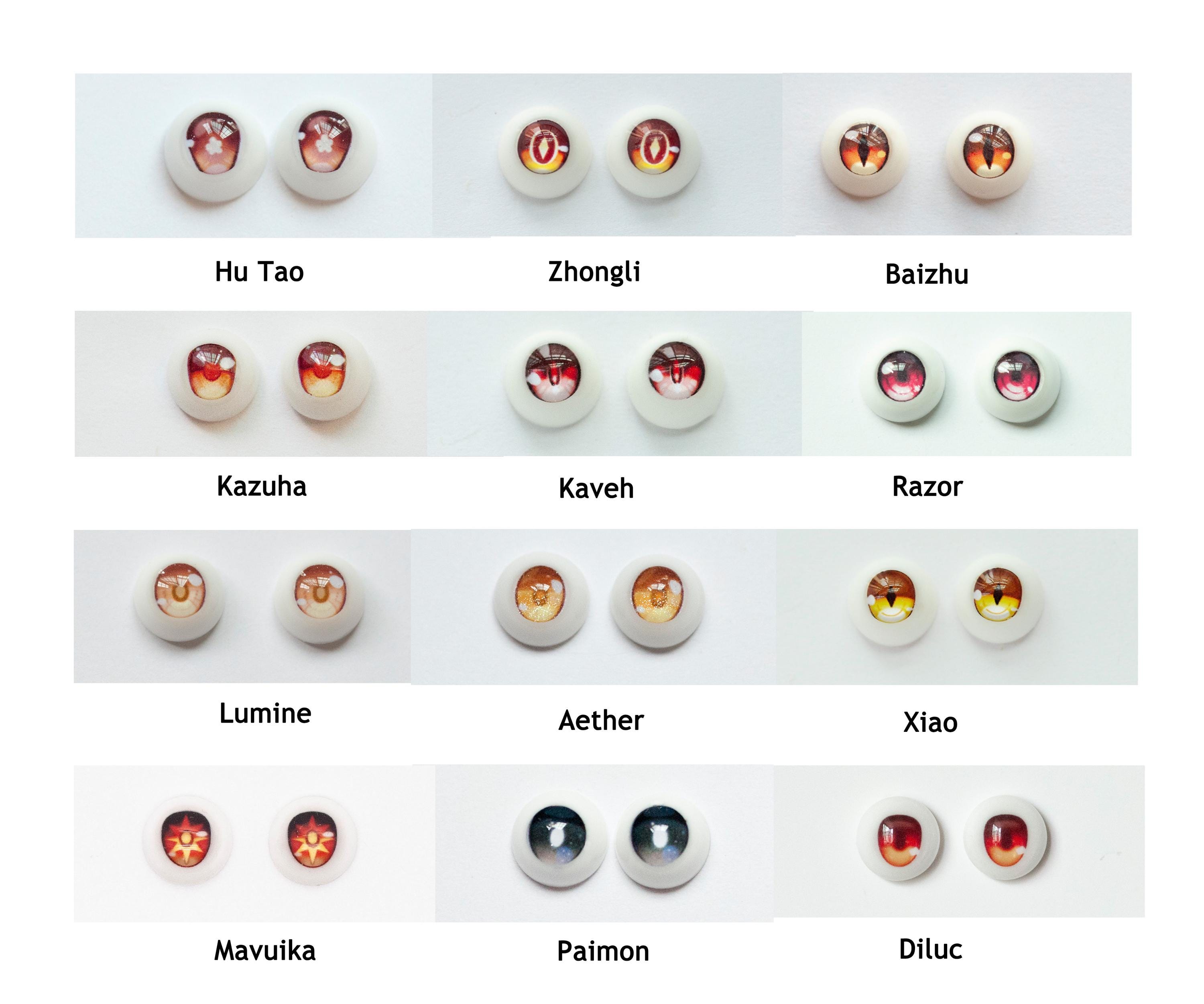 アニメ樹脂ドールアイ：赤、茶、金 - 原神インパクトスタイル（8mm