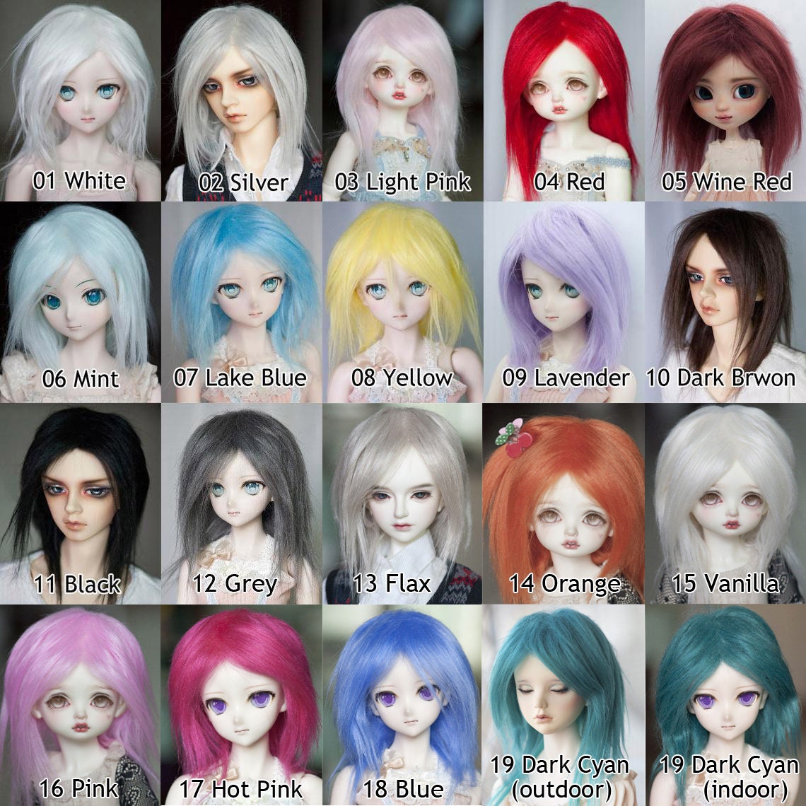 All Size Free Style Fur Doll Wig 19 Colors for BJD Pullip Blythe Dollfie SD  MSD Minifee and More Long Spike Easy Style 