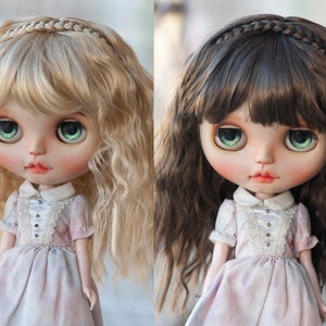 10-11" Blythe Wig Curly Braided with Bangs Long Doll Wig Blonde/Dark Brown