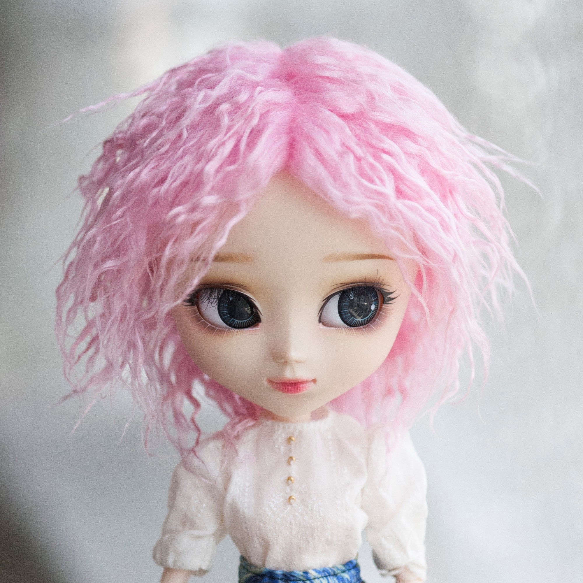 All Size Free Style Fur Doll Wig Pink Curly Spike Short Fake