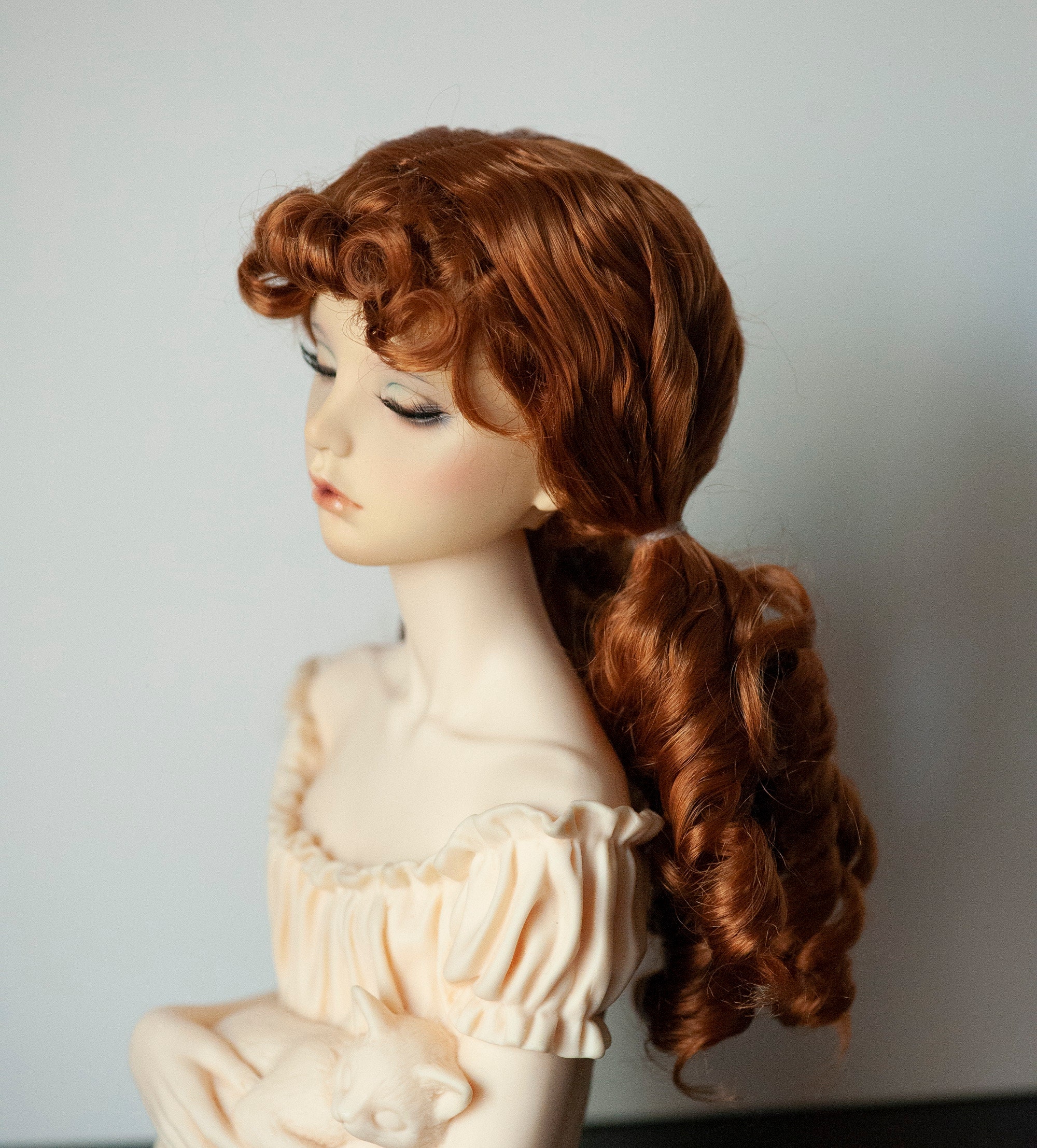 PERRUQUE brune pour poupées en Cheveux naturels - 33 cm - Doll hair wig 13HC