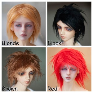 Custom Short Spike Doll Wig 4 Colors Free Style Fake Fur Blonde/Brown/Black/Red Dollfie BJD SD MSD Minifee Doll Pullip Blythe