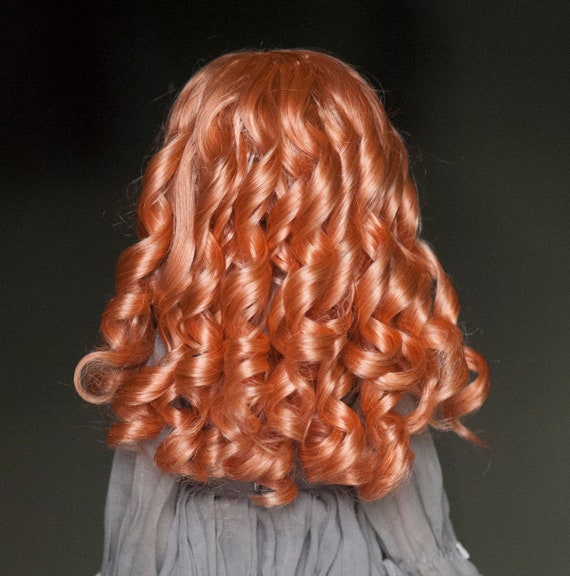 1//4 or 1//3 bjd 7-8/" doll wig carrot red braid curly real mohair dollfie minifee