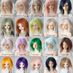 Peluca de muñeca de piel sintética de todos los tamaños y estilo libre en 20 colores (más gruesa) para muñecas Pullip Blythe BJD Dollfie SD MSD Minifee, peluca de muñeca larga y recta