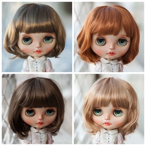 10-11&quot; Doll Wig Blythe Wig Cute Orange Carrot Reddish Brown Short Curly Wig with Fringe for Blythe Doll and More