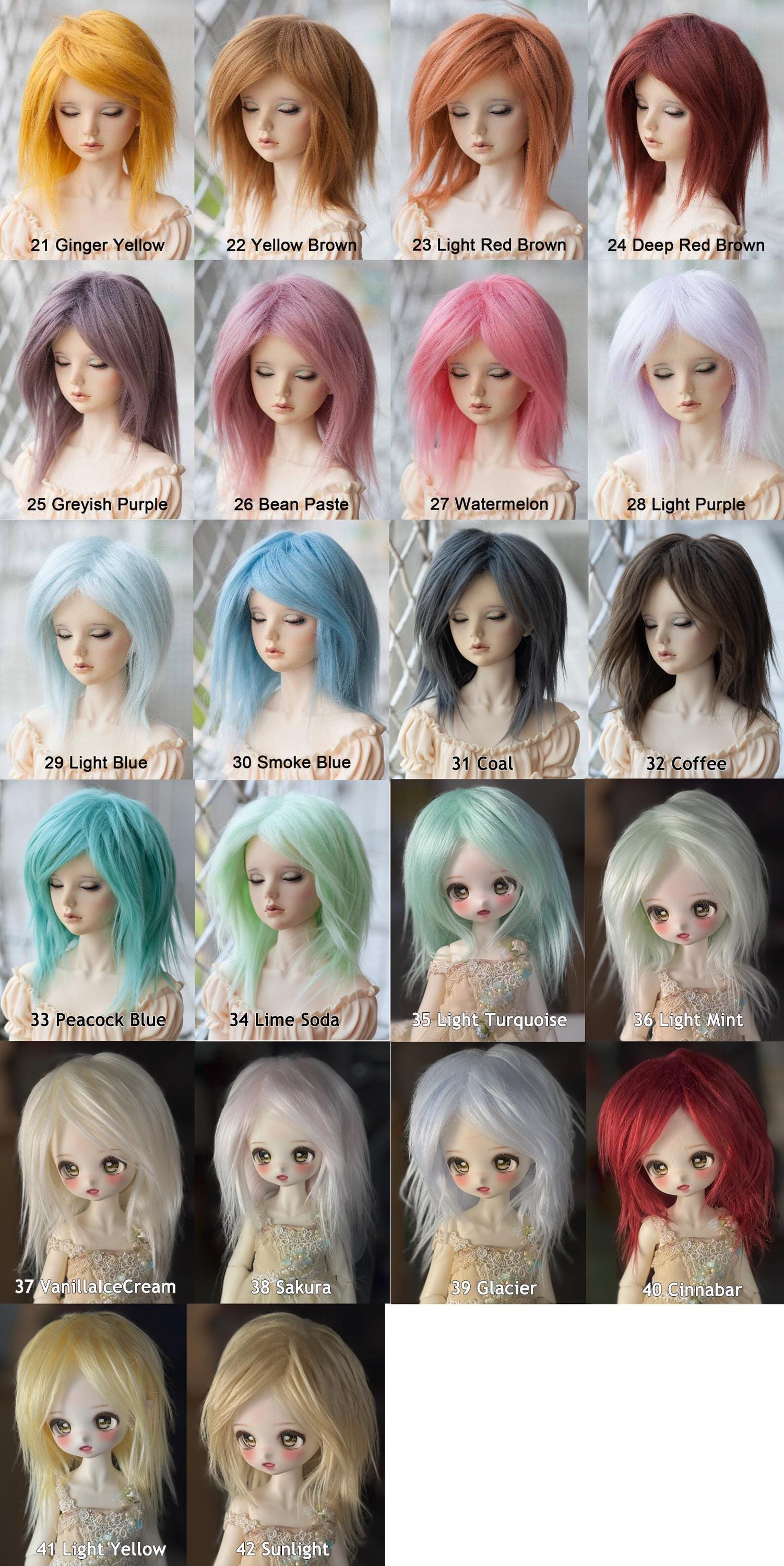 ファー生地ドール用ウィッグ：プーリップ、ブライス、BJDドール用