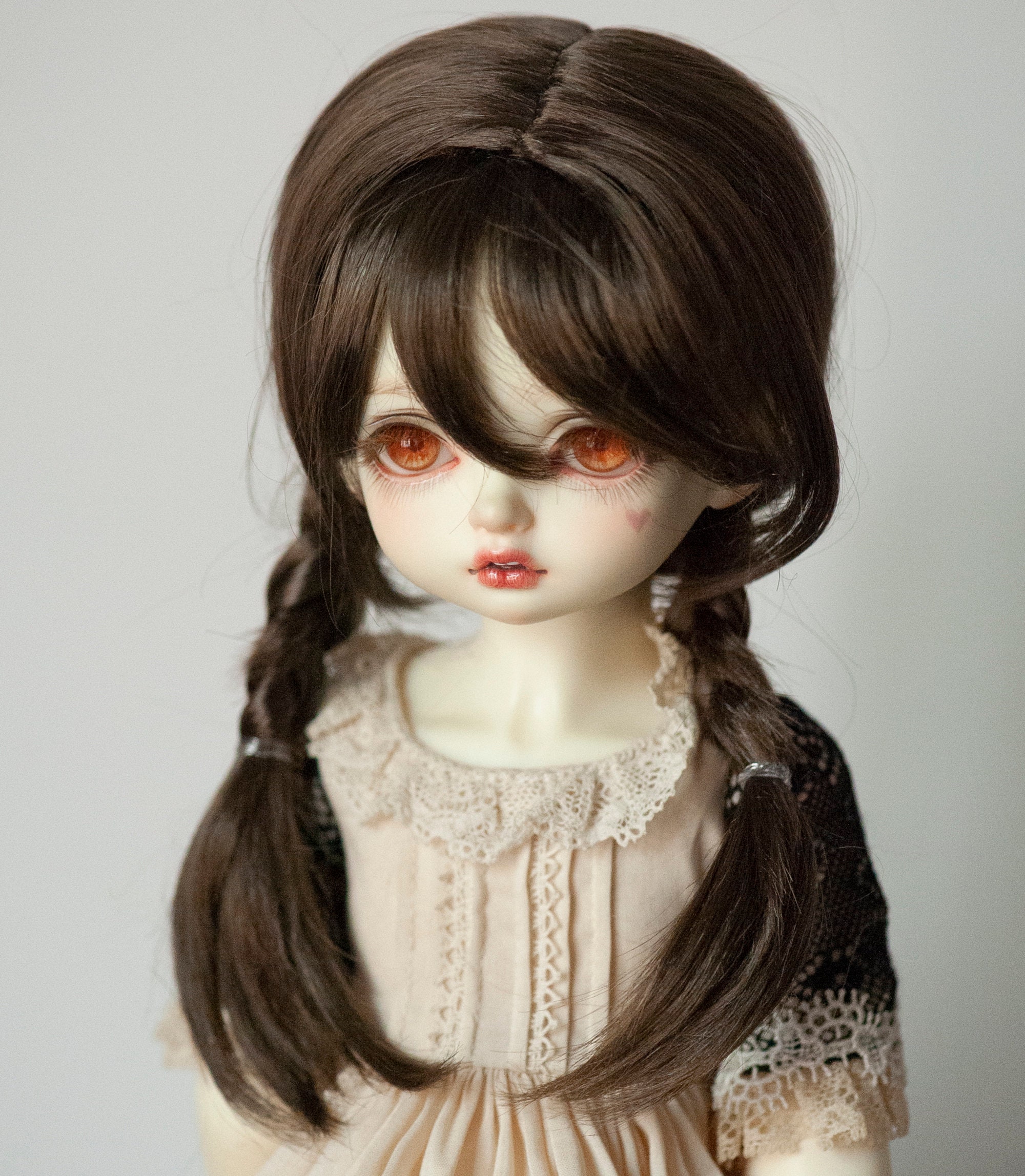 ダークブラウンの三つ編みドールウィッグ、9～10インチ、BJD、SD