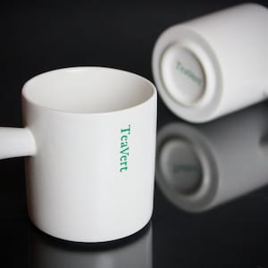 EAST/WEST Two White Ceramic Cups with handle by TeaVert. image 1