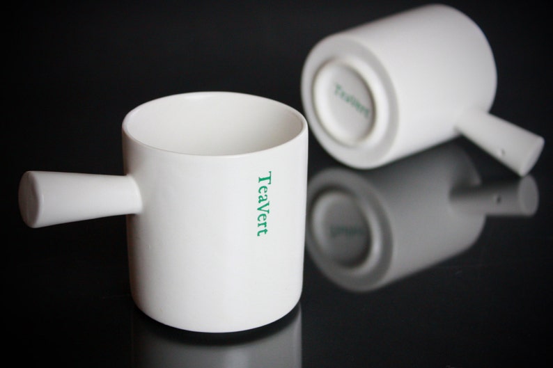 EAST/WEST Two White Ceramic Cups with handle by TeaVert. image 1