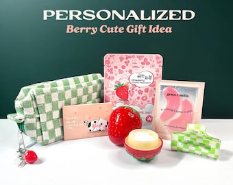 Fruit Gift Set For Her Spa Party Favor Teen Sleepover Bridal Personalized Makeup Bag Gift for Bachelorette Strawberry Self Care Present For