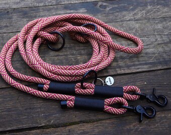 Burgundy and Gold Rope Dog Leash, adjustable dog leash, strong dog leash, elegant dog leash, safe dog leash, outdoor dog leash, stylish dog