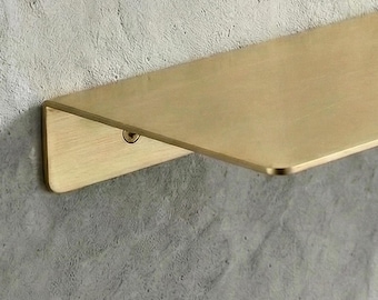 Prateleira flutuante de latão sem laca feita à mão: decoração de parede em latão maciço