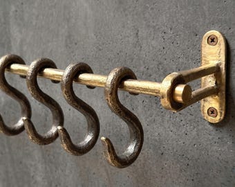 Handmade Brass Wall Hook Rack, Vintage Industrial Coat Hooks, Hammered Antique Finish Storage