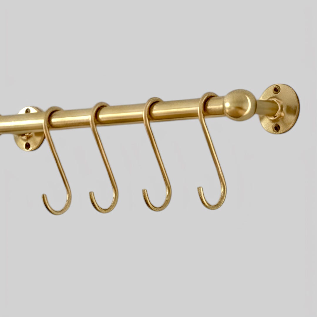 Unlacquered Brass Kitchen Rod With S Hooks: Wall Mounted Pot Rack - Etsy