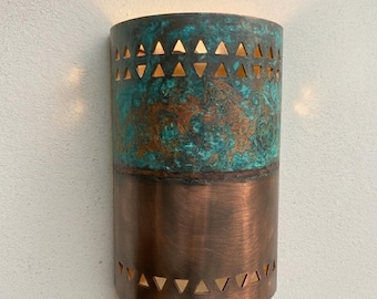 Handmade Copper Sconce, Patina Lantern Style Wall Light, Moroccan Decor