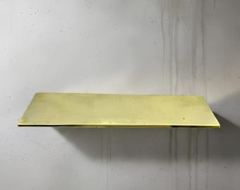 Handcrafted Unlacquered Brass Floating Shelf: Solid Brass Wall Decor