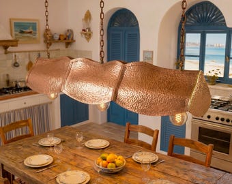 Handmade Hammered Copper Pendant Light | Rustic Modern Bar Fixture, Kitchen Dining Lighting
