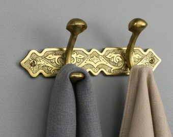 Unlacquered Brass Smooth Coat Rack, Handmade Wall Coat Hooks