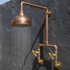 solid copper rain,shower head,handmade outdoor shower,Luxury Rustic Bathroom Fixture