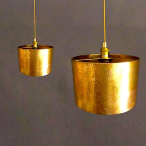 Handmade Set of 2 Hammered Brass Pendant Light – Solid Brass Unlacquered Finish
