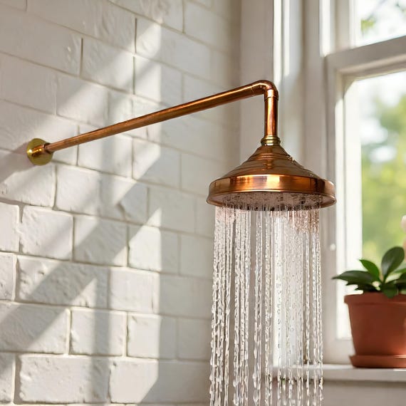 thumbnail image 2 of DLL Antique Red Copper 8-Inch Round Rainfall Shower Head - Ceiling Mount, Rain Shower Head, Bathroom Upgrade 2 of 4