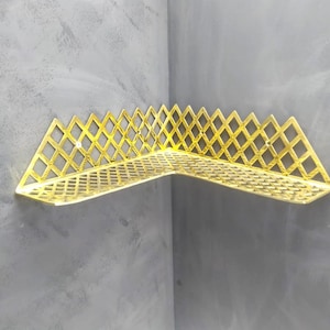 Unlacquered Brass Corner Shower Shelf, Floating Brass Shower Rack, Shower Drain Shelf, Corner Storage Shelf
