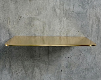 Handcrafted Unlacquered Brass Floating Shelf: Solid Brass Wall Decor