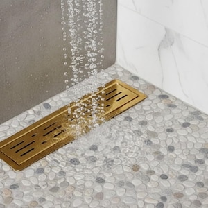 Solid Brass Linear Shower Floor Drain, Unlacquered Finish