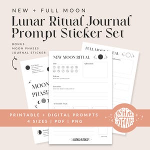 Full + New Moon Ritual Journal Stickers: Witchy Journal Prompt Stickers | Moon Planner (Printable and Digital)