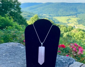 Sterling Silver Quartz Crystal Pendant / Gemstone Jewelry / Heart Chakra Crystal Necklace / Healing Crystal Jewelry / Rose Quartz Crystal