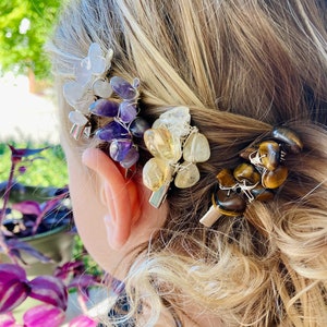 Wire Wrapped Crystal Hair Clip: Amethyst, Rose Quartz, Citrine, Tiger Eye