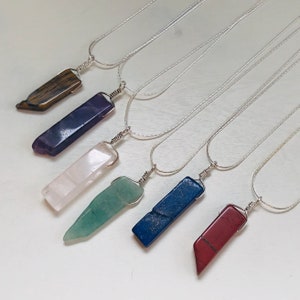 Sterling Silver Crystal Pendant / Amethyst, Rose Quartz, Jasper, Lapis, Aventurine, Tiger Eye, Agate / Healing Crystal / Gemstone Jewelry
