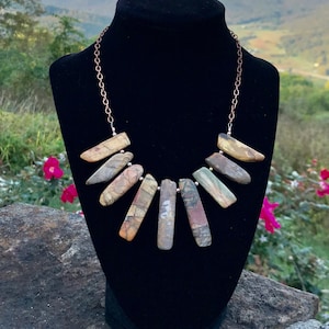 Picasso Jasper Stone Necklace: Copper Chain Gemstone Statement Piece