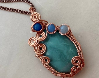 Intricate Copper Wire Wrapped Pendant / Blue Aventurine Pendant / Healing Gemstone Jewelry / Crystal Pendant / Copper Jewelry