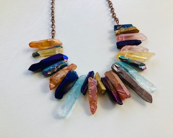 Multicolored Quartz Crystal Necklace / Gemstone Jewelry / Crystal Jewelry / Colorful Jewelry Gift for Her / Healing Crystal Jewelry