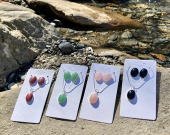 Sterling Silver Crystal Stud Earrings and Pendant Sets / Rose Quartz, Onyx, Aventurine, Rhodonite / Healing Crystal / Gemstone Jewelry Sets