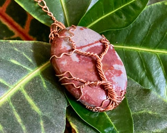 Handmade Copper Wire Wrapped Jasper Crystal Tree of Life Pendant / Gemstone Jewelry / Copper Jewelry / Healing Crystal / Nature Jewelry