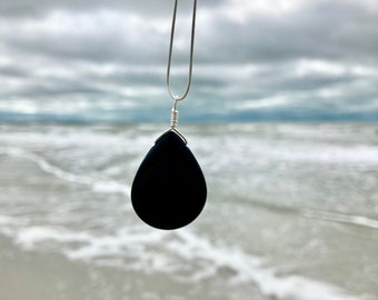 Black Onyx Teardrop Pendant: Sterling Silver Gemstone Necklace