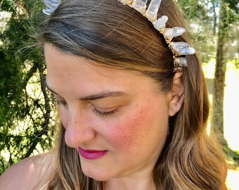Quartz Crystal Crown: Gold Wire Wrapped Gemstone Tiara