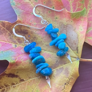 Sterling Silber Blauer Apatit Splitter Ohrringe / Edelstein Schmuck / Lange Ohrringe / Kristallohrringe / Blauer Apatit Schmuck