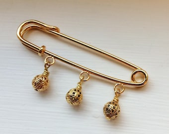 Broche à épingles à nourrice en plaqué or faite main avec perles