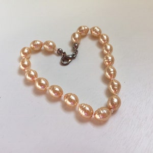 Knotted Pale Pink Pearl Bracelet: Sterling Silver Clasp, Bridal Jewelry