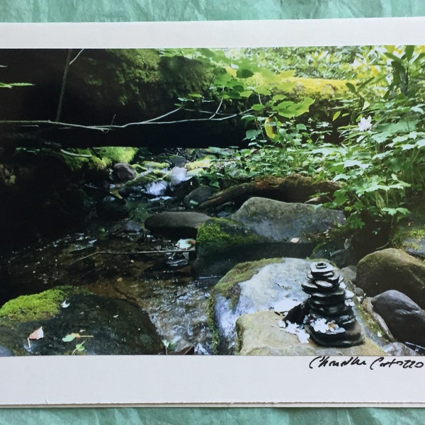 Great Smoky Mountains National Park / Mountain Stream / River Rock Sculpture / Scenic Tennessee Blank Note Card with Envelope